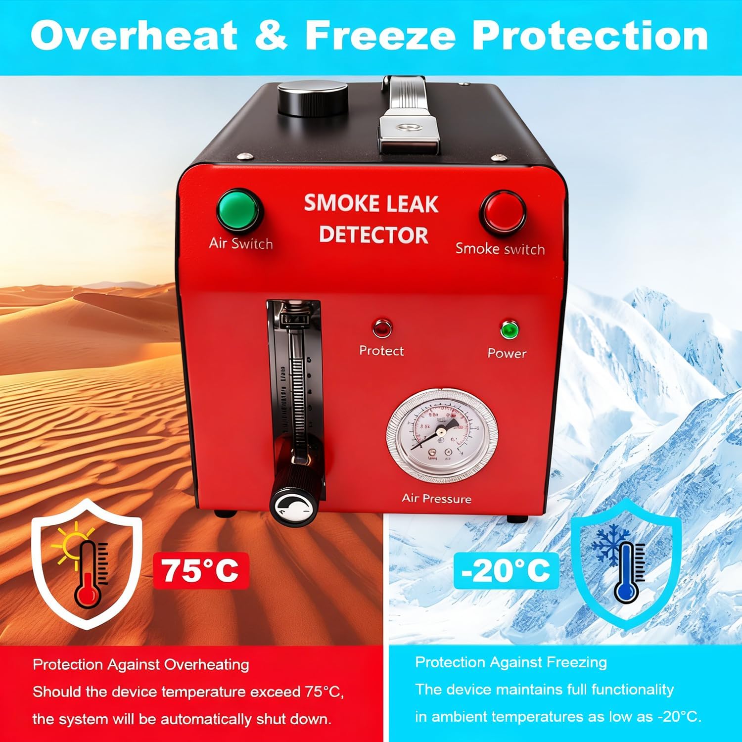 Automotive Smoke Machine with Built-in Air Pump and Pressure Gauge. Professional Smoke Leak Detector Tools Kit for Leaks Test in Vacuum,Fuel,EVAP and Other Cars System Red