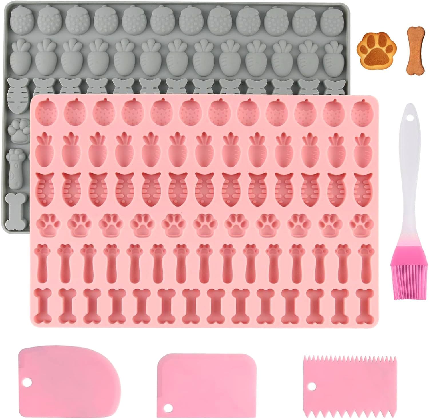 2 Stampi In Silicone A Forma Di Zampa Di Gatto E Disegni Vari, Con Spatola, Per Cioccolatini, Biscotti E Dolcetti Fai Da Te, Rosa