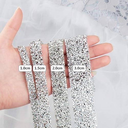 Miniatura 2 de Cozylkx Tira de diamantes de imitación de 1 yarda, cinta autoadhesiva de diamantes de imitación de fijación en caliente para ropa, zapatos,
