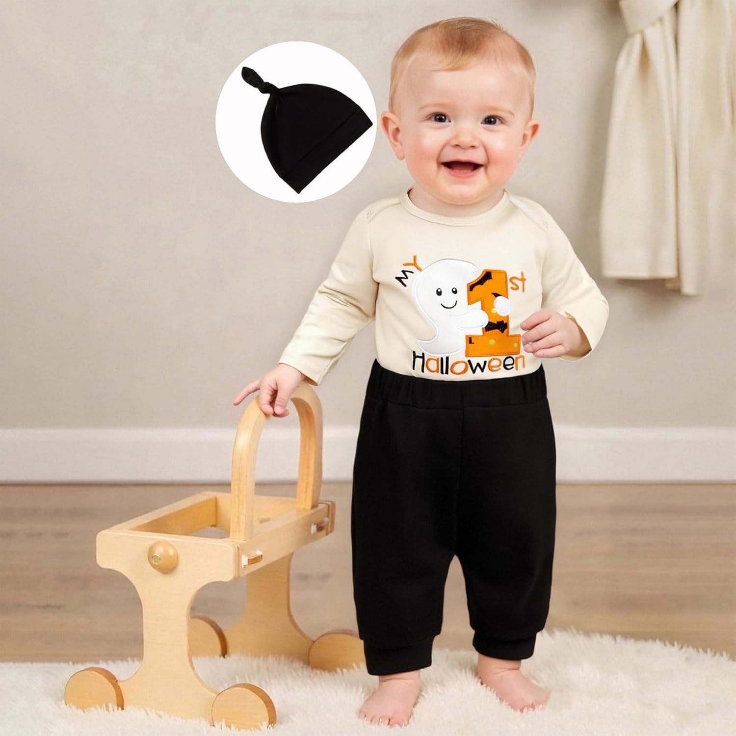 Newborn Baby Boy Girl My First Halloween Outfit Pumpkin Embroidery Romper Jumpsuit Bodysuit Pants Fall Clothes - Image 3