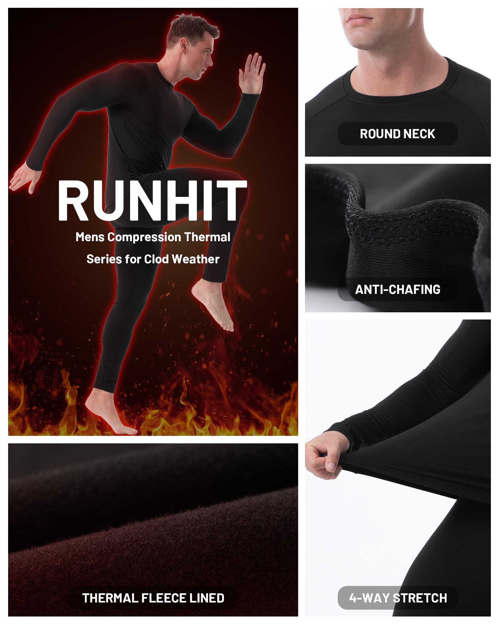 Runhit Camisa de compresión térmica para hombre, con forro polar, manga larga, camiseta térmica atlética, capa base, equipo para clima frío