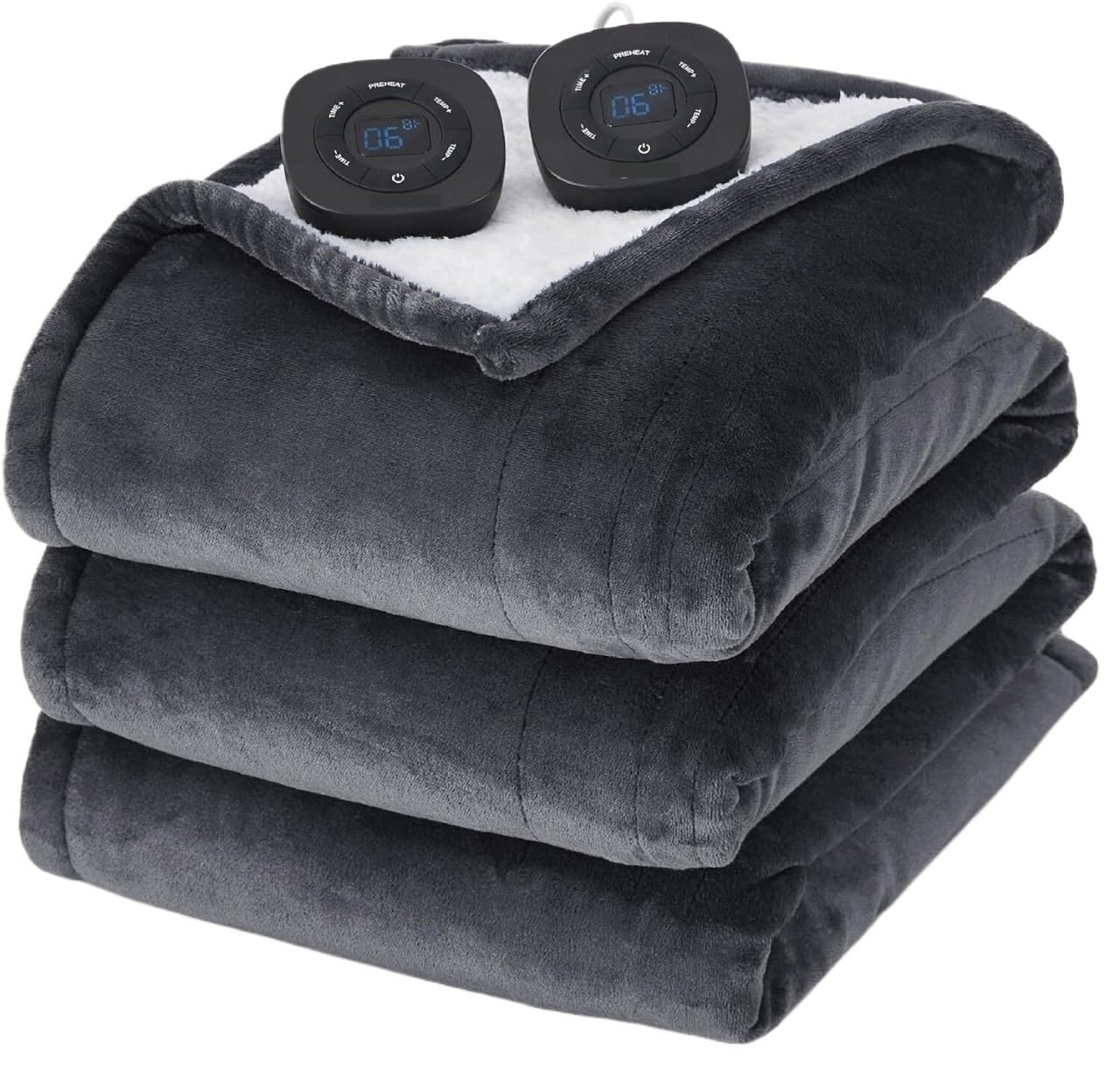 Flannel Soft Blanket, Comfortable Temperature-Adjustable Heating Blanket for Bed, Sofa (100x90 Inches, Cream White)(08 - Dark Grey)