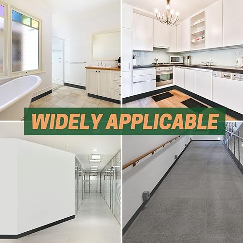 Miniatura 6 de Moldura flexible para zócalo, 4 pulgadas x 10 pies, base de vinilo para despegar y pegar, base de pared de goma autoadhesiva (S100, negro)