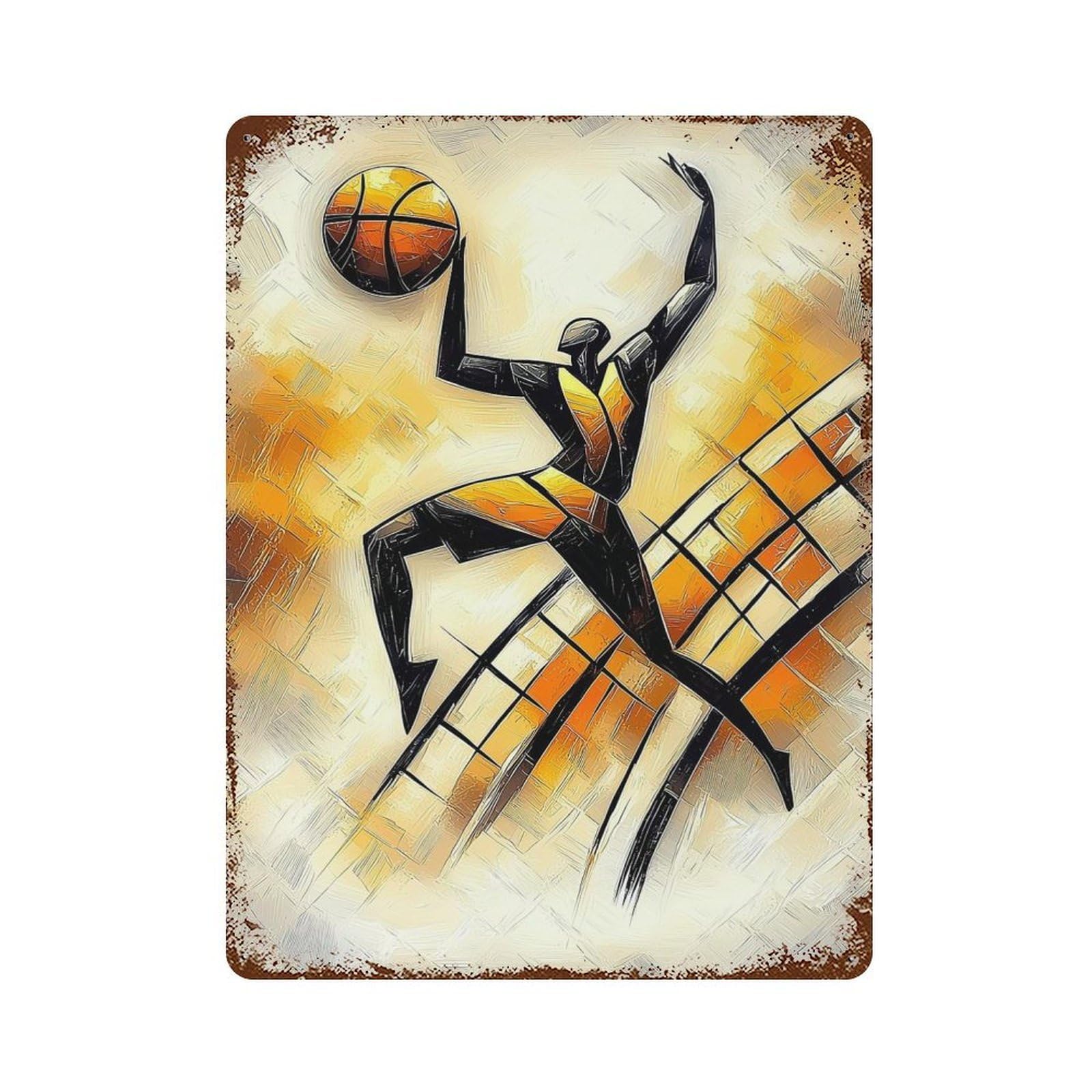 Dynamic Cubist Basketball Player in Motion Decorative Tin Sign 15.7"x11.8", Ideal for Garage, Bar And Workshop Decor