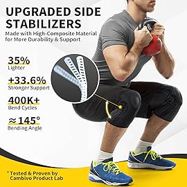 CAMBIVO Elite Motion Series Knee Brace for Men and Women (2 Pack), Knee Compression Sleeves with Patella Gel Pad and Side Stabilizers for Knee Pain Relief, Running, Workouts, Sports (Black, Medium)