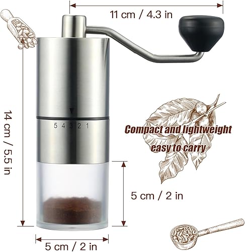 Miniatura 2 de Molinillo de café manual portátil, rebaba cónica de cerámica con 5 ajustes ajustables para moler, perfecto para entusiastas del espresso en casa,