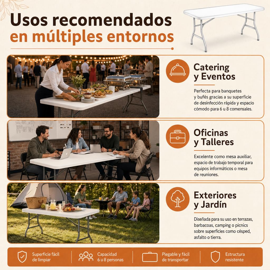 Pack 10 Unidades — Mesa Plegable Multiusos portátil para Eventos, Catering y reuniones en Interiores o Exteriores