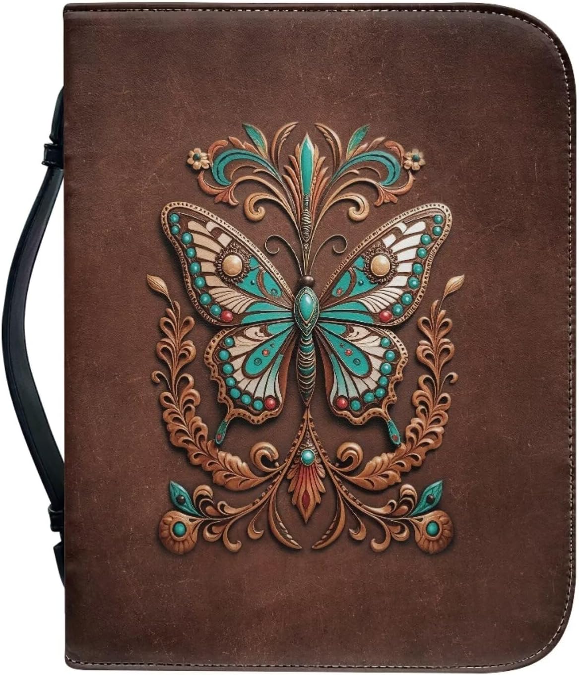Vintage Bible Cover Case Butterfly Print Bible Carrying Case for Women Men Bible Study Supplies Bible Journaling Kit Book Protector Bible Cover Vegan Leather Carrying Book Case-size：2XL
