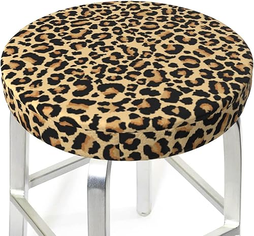 Miniatura 3 de Funda de taburete de bar con estampado de leopardo, cojín redondo con parte inferior elástica, lavable y antideslizante, para taburete de bar, funda