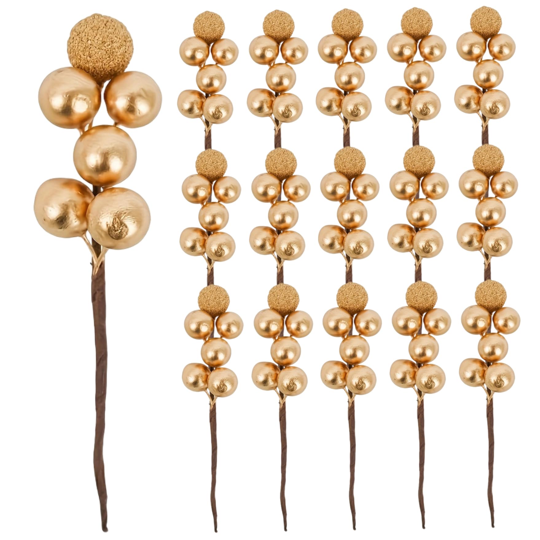 Cakeeyum Gold Christmas Picks 16Pcs 3.5 Inch Artificial Christmas Tree Picks Foam Glitter Berry Stems For Xmas Garland Wreath