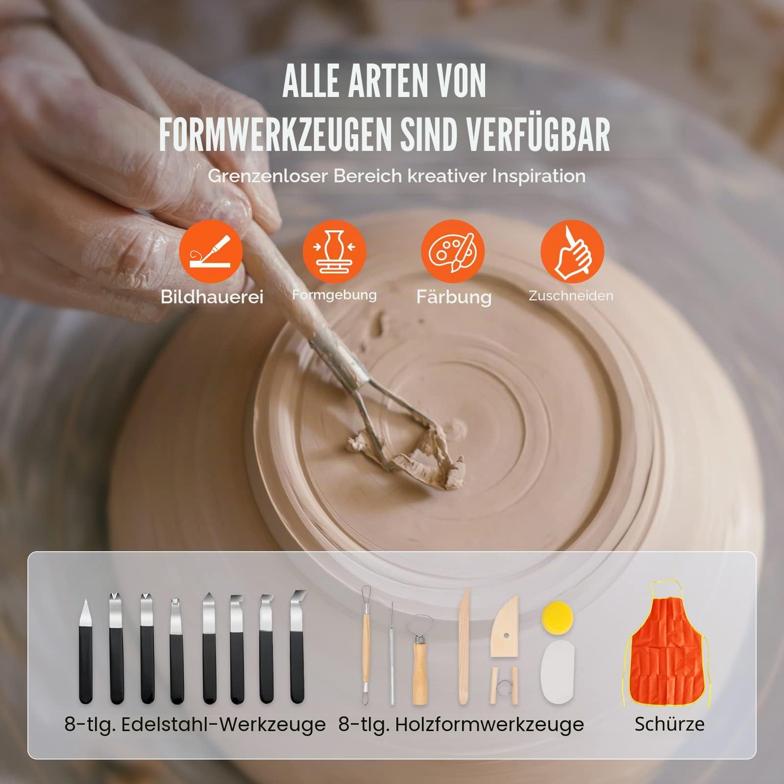 VEVOR Töpferscheibe Keramik Rad Maschine 350 W, Elektrische Töpferscheibe Maschine 25 cm 300 U/min Töpferscheibenmaschine, mit Pedal & Schürze Formmaschine, Geeignet für Anfänger, Enthusiasten