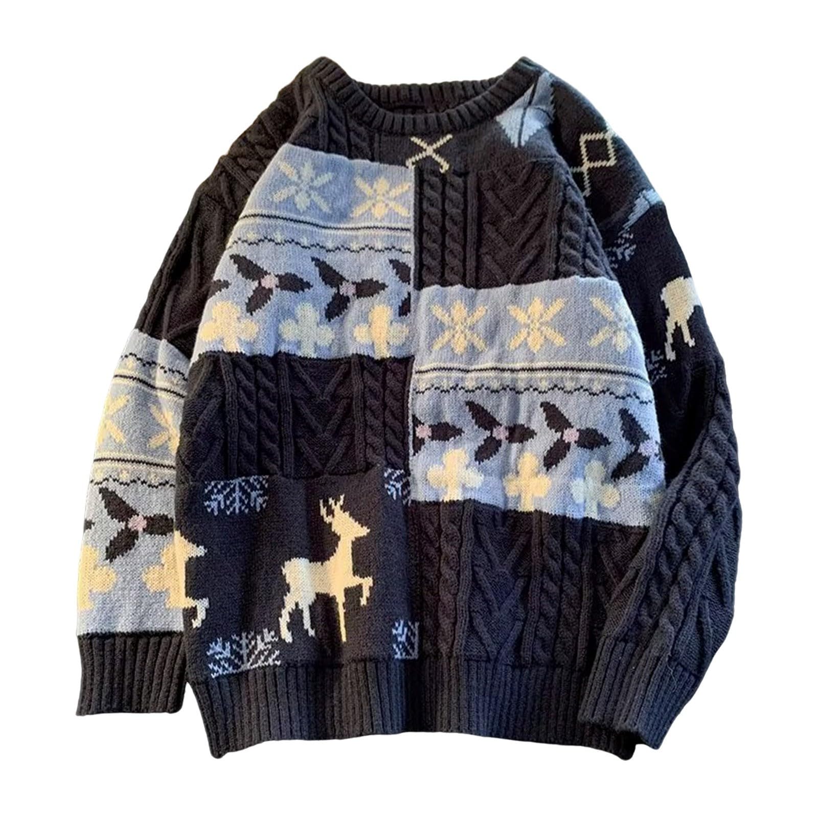 Maglione da uomo senza cappuccio, maglione invernale, maglione natalizio a maglia, maglione lavorato a maglia, in jacquard, caldo e divertente per le vacanze