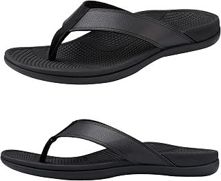 Men's Orthotic Flip Flops Arch Support Sandals, Comfort Arch Flip Flop Slides for Plantar Fasciitis Flat Feet Heel Pain, Non-Slip Supportive Beach Walking Toe-Post Sandals