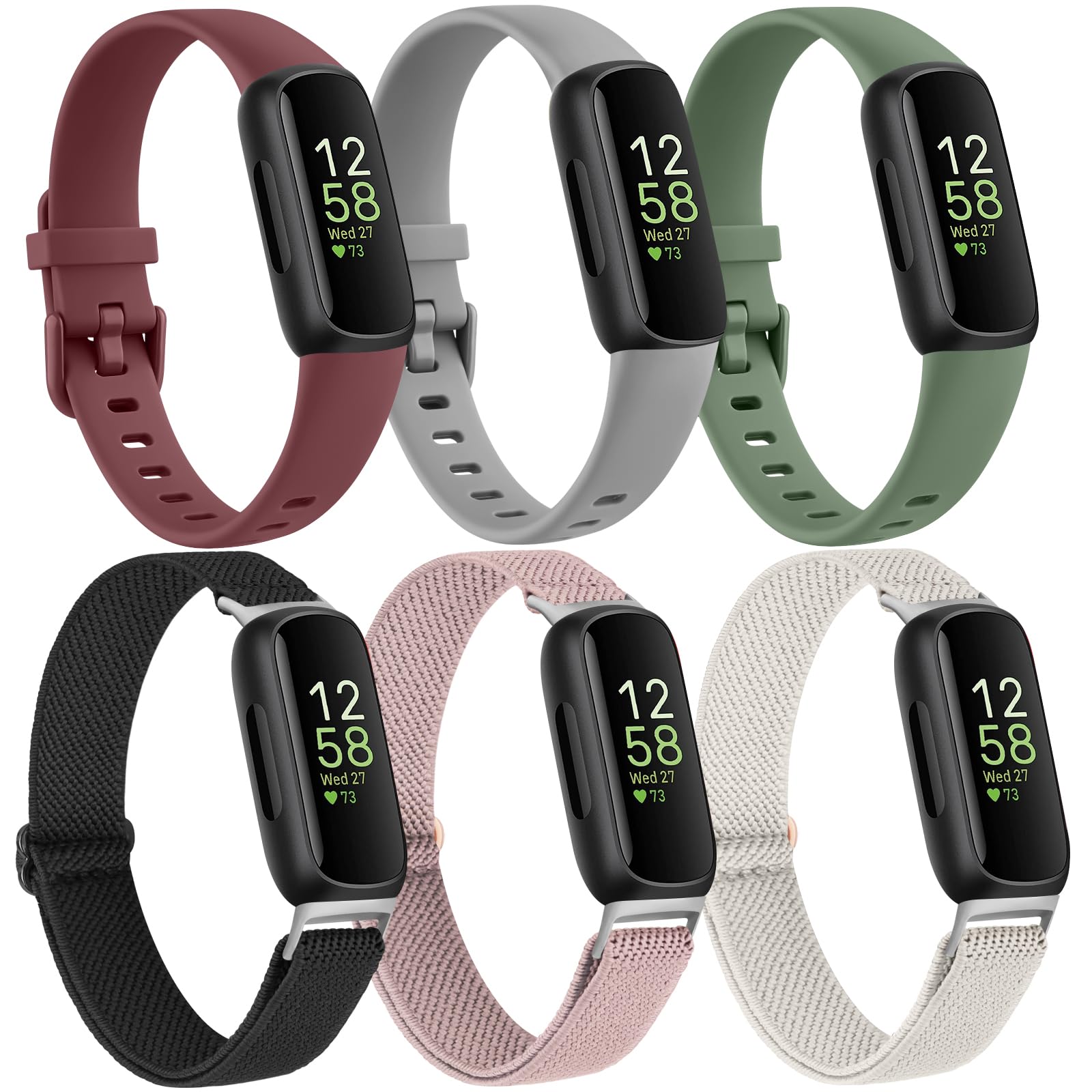 3+3 Pack Silicone Bands and Elastic Bands Compatible with Fitbit Inspire 3 Bands for Women Men, Replacement Wristband for Fitbit Inspire 3 Smartwatch