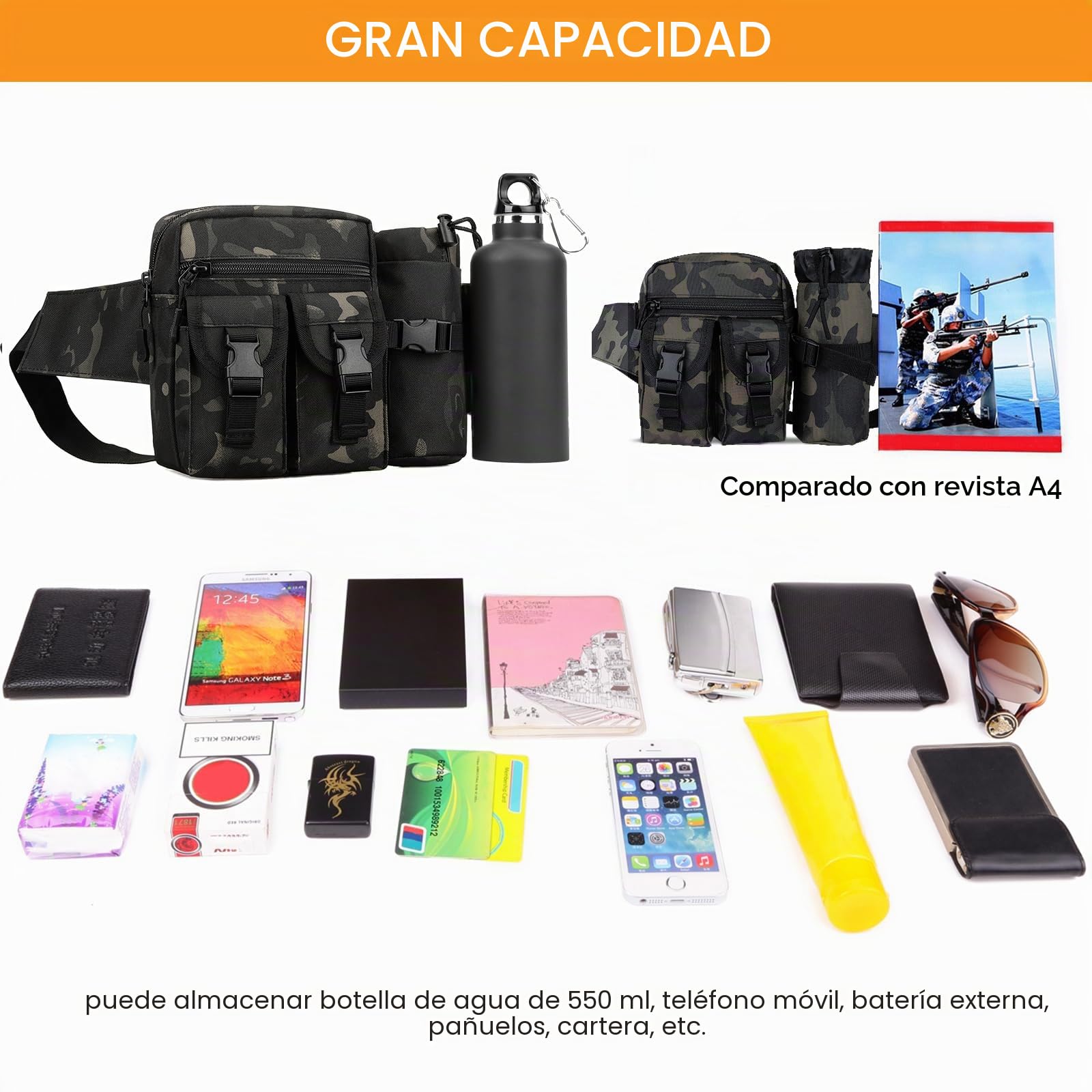 Riñonera Táctica HUNTVP Con Sistema MOLLE, Impermeable Y Ligera Para Senderismo, Ciclismo Y Camping
