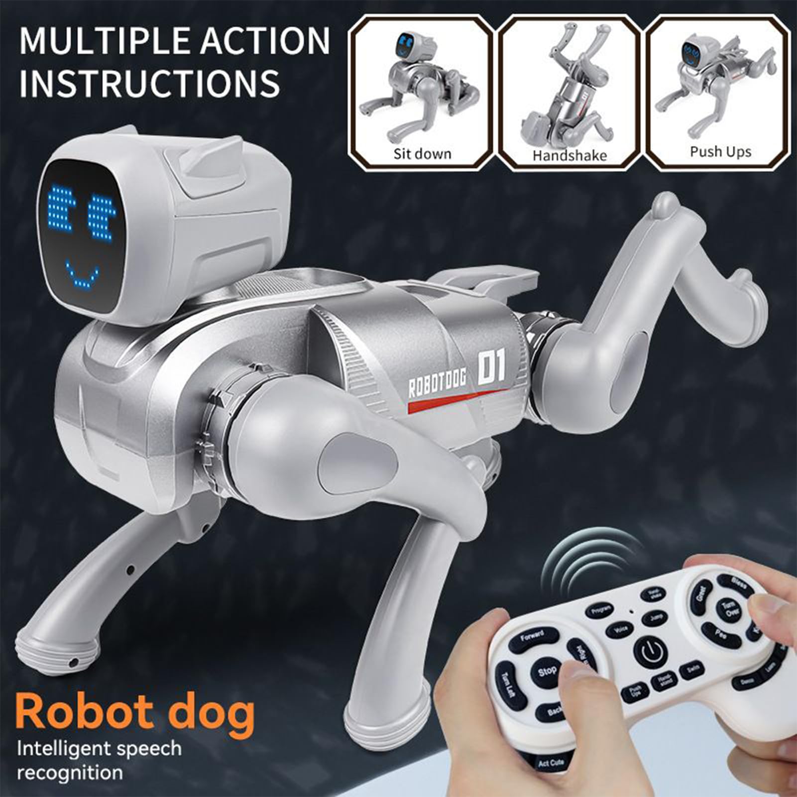 Perro Robot Control Por App Voz Interactiva Realista | Perro Robot Acrobacias Cara LED Para Niños Niñas Interior Jardín Aula Preescolar Cumpleaños Festivo Navidad Patio De Recreo