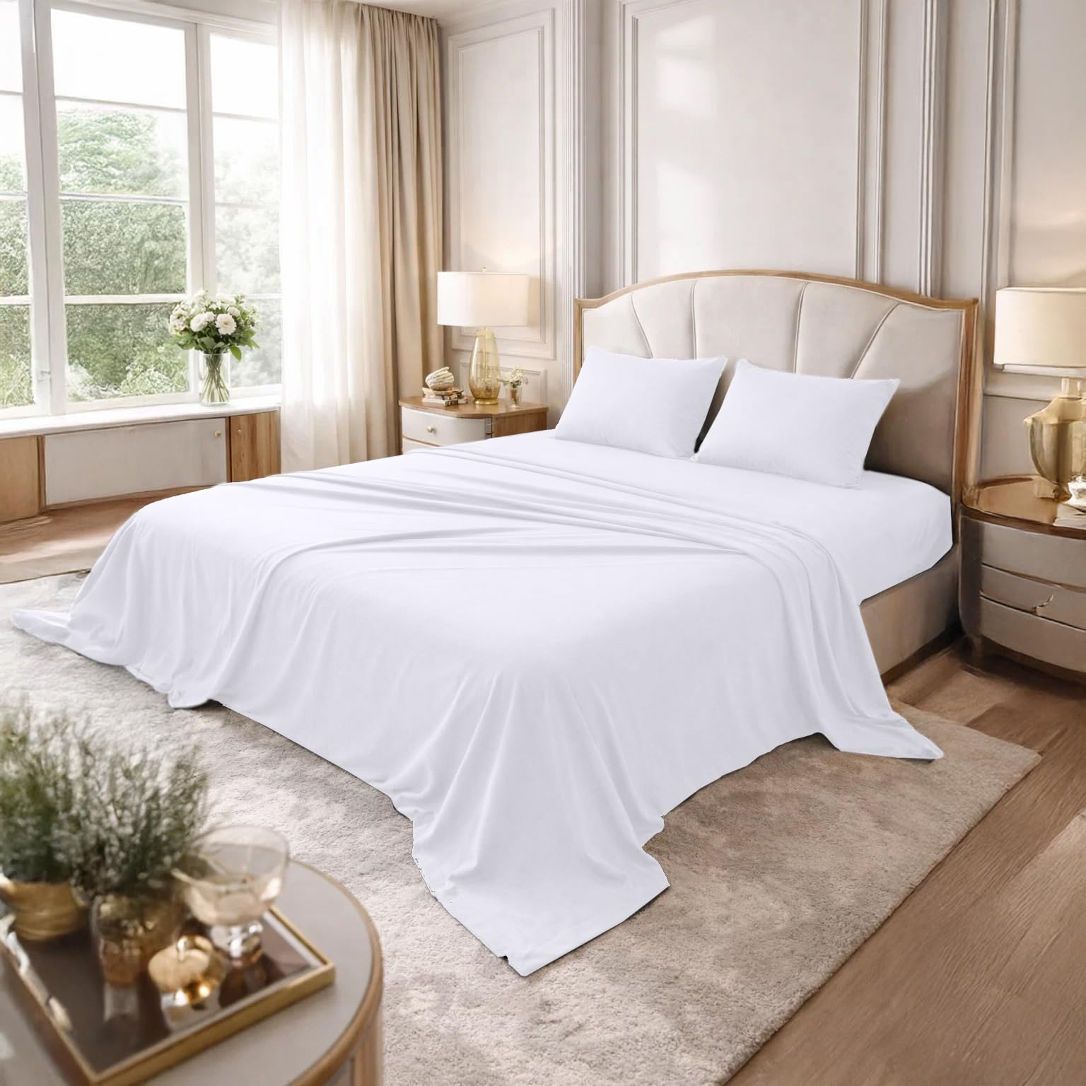 DAN RIVER California King Sheet Set Soft 100% Cotton T-Shirt Sheets Deep Pocket Jersey Knit Bed Sheets, 4-Piece Bedding Set for All-Season Comfort
