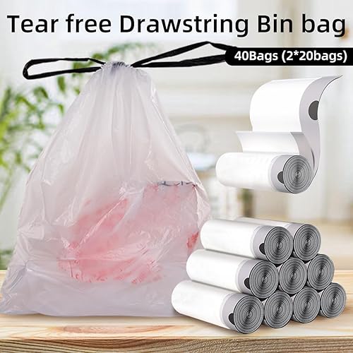 Miniatura 2 de Bolsas de basura de 4 galones, 40 bolsas de basura con cordón, forros gruesos sin perfume para baño, dormitorio, oficina