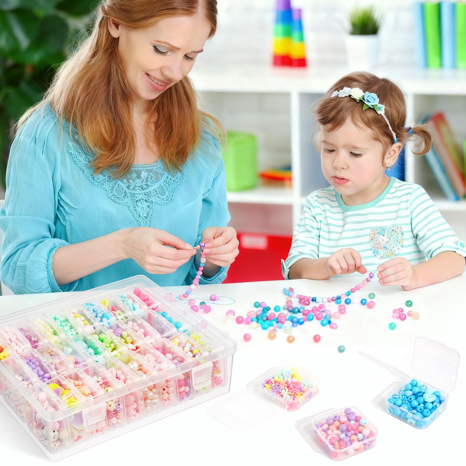 Perlen-Organizer-Box, 62 Stück, kleine Perlen-Aufbewahrungsbehälter aus Kunststoff mit Scharnierdeckel, rechteckig, transparent, Diamant-Malerei, Aufbewahrungsbehälter für Schmuck, DIY