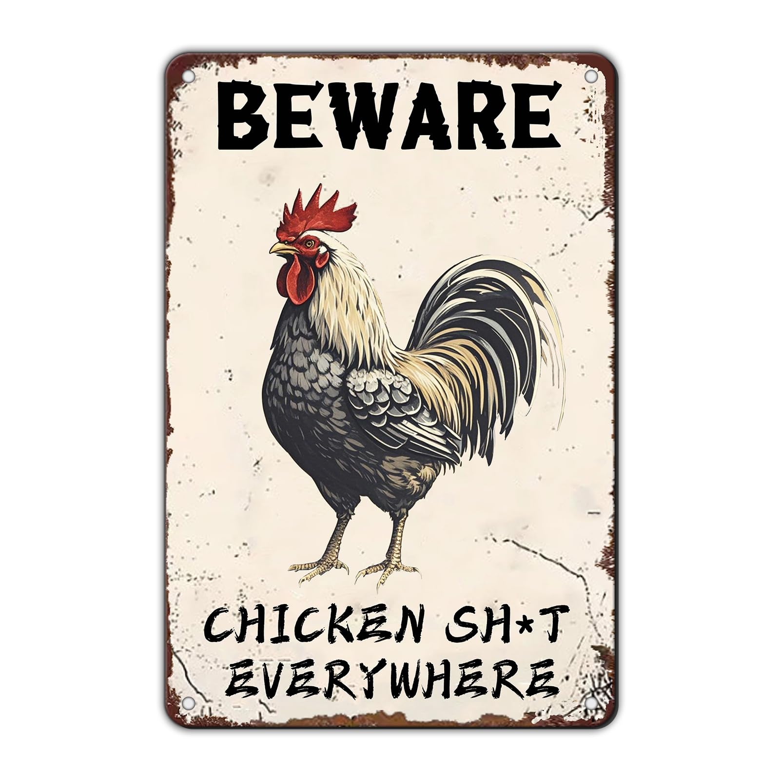 Anceky Funny Metal Tin Signs Beware Chicken Shit Everywhere Vintage Metal Sign Retro Wall Decor for Home Bar Pub Cafe Garage Man Cave Garden Yard 12×16 Inch