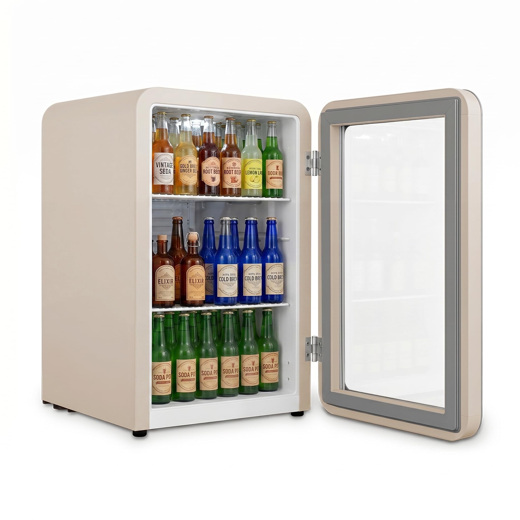 °CUBES Retro Kühlschrank 128L Creme – Leiser Getränkekühlschrank mit großem Stauraum für Küche, Büro, Kiosk & Gastronomie – Stilvolles Design für Home Office, Gaming Room & Hotel