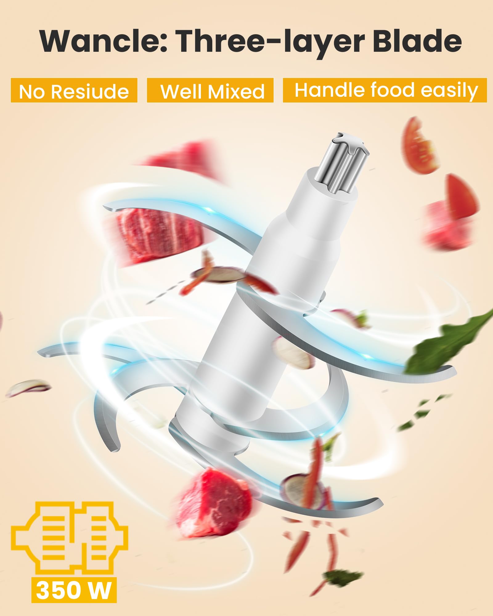 Wancle Picadora Eléctrica 350W, Picadora de Carne Multifuncional 600ML, Fácil de Limpiar, Silenciosa, Ideal para Cocinar en Casa (Negro)