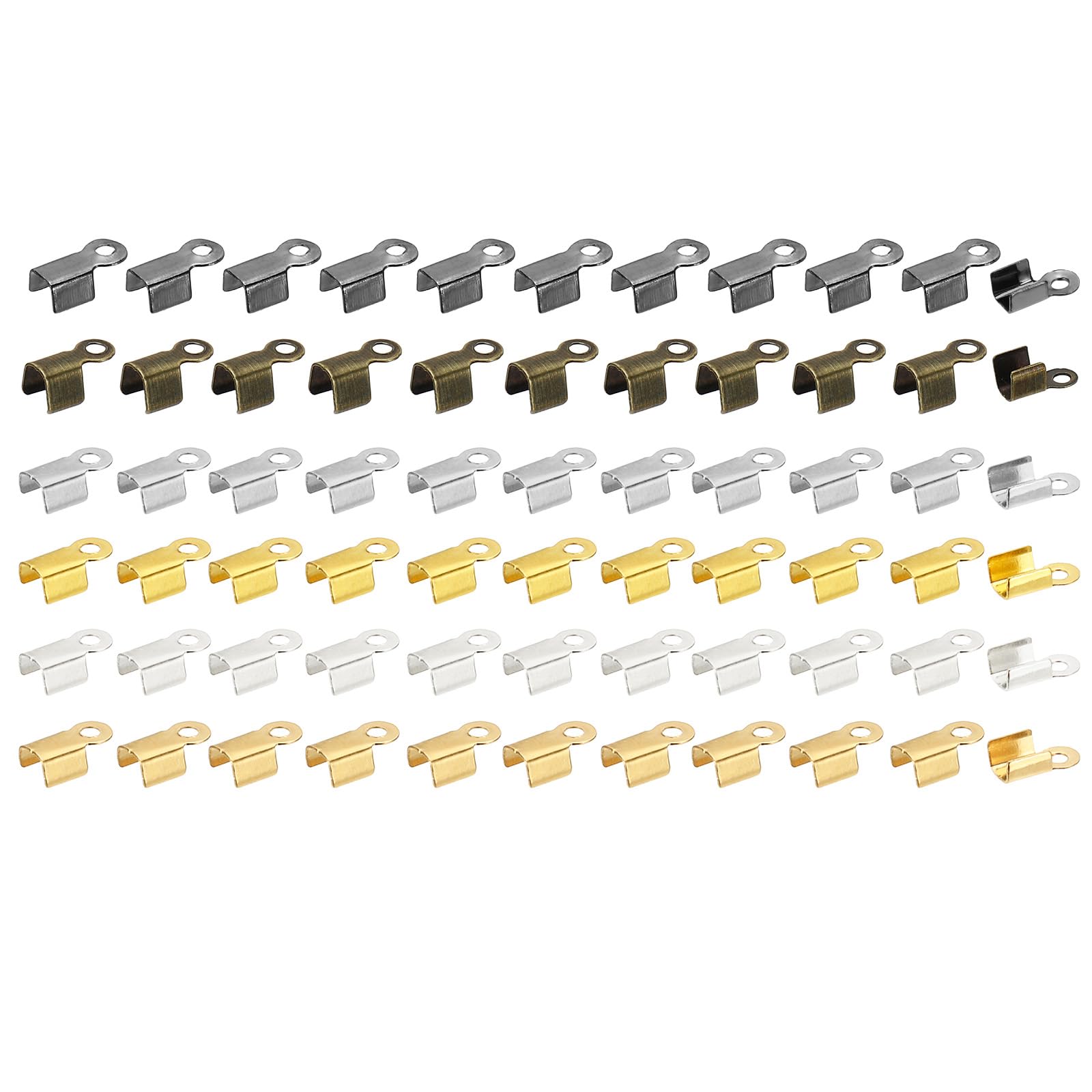 PATIKIL 6 x 3 mm Fold Over Crimp Cord Ends, 1380pcs Iron Rectangular Clasp Tips End Leather Ribbon End Clasp Tips for Jewelry Making, 6 Color