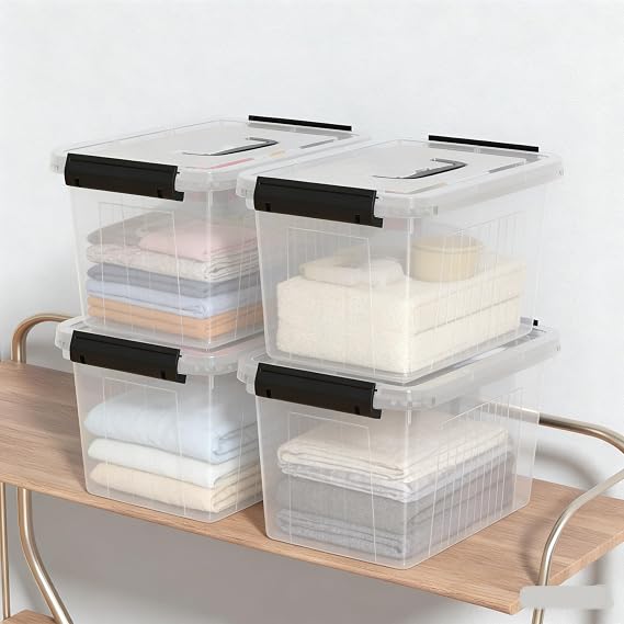 6 Packs 7 L Plastic Storage Boxes, Clear Lidded Handle Boxes, 27 x 20 x 16 cm