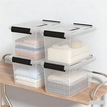 6 Packs 7 L Plastic Storage Boxes, Clear Lidded Handle Boxes, 27 x 20 x 16 cm