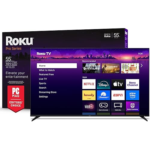 Roku Smart TV 2025 – 55-Inch Pro Series, Mini-LED TV – RokuTV with Backlit Voice Remote Pro – Flat Screen 4K QLED Television with 120Hz Refresh Rate & Dolby Vision IQ, Live News, Sports, Entertainment
