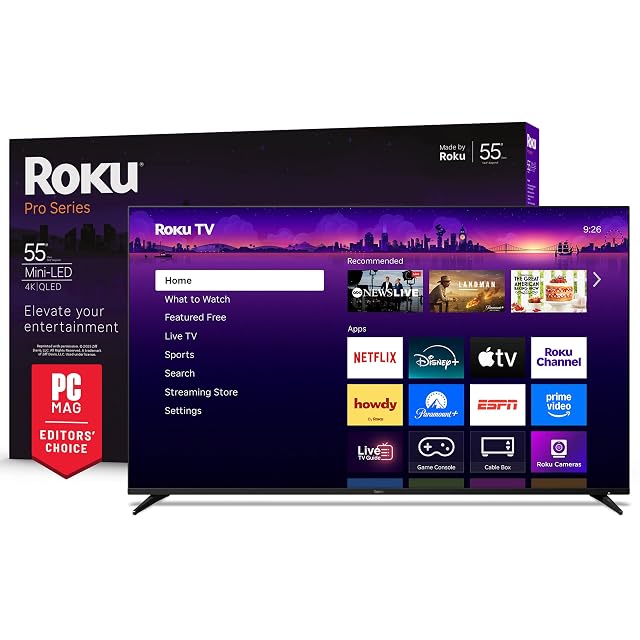 Roku Smart TV 2025 55-Inch Pro Series Mini-LED TV RokuTV with Backlit Voice Remote Pro Flat Screen 4K