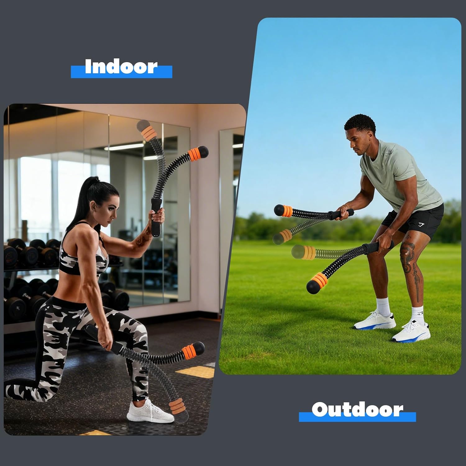 Cordless Battle Ropes for Home Gym, Adjustable Weight Battle Rope Sticks with Ergonomic Handles for Cardio, Strength Building & Fat Burning, Perfect for Home/Office/Travel Workouts