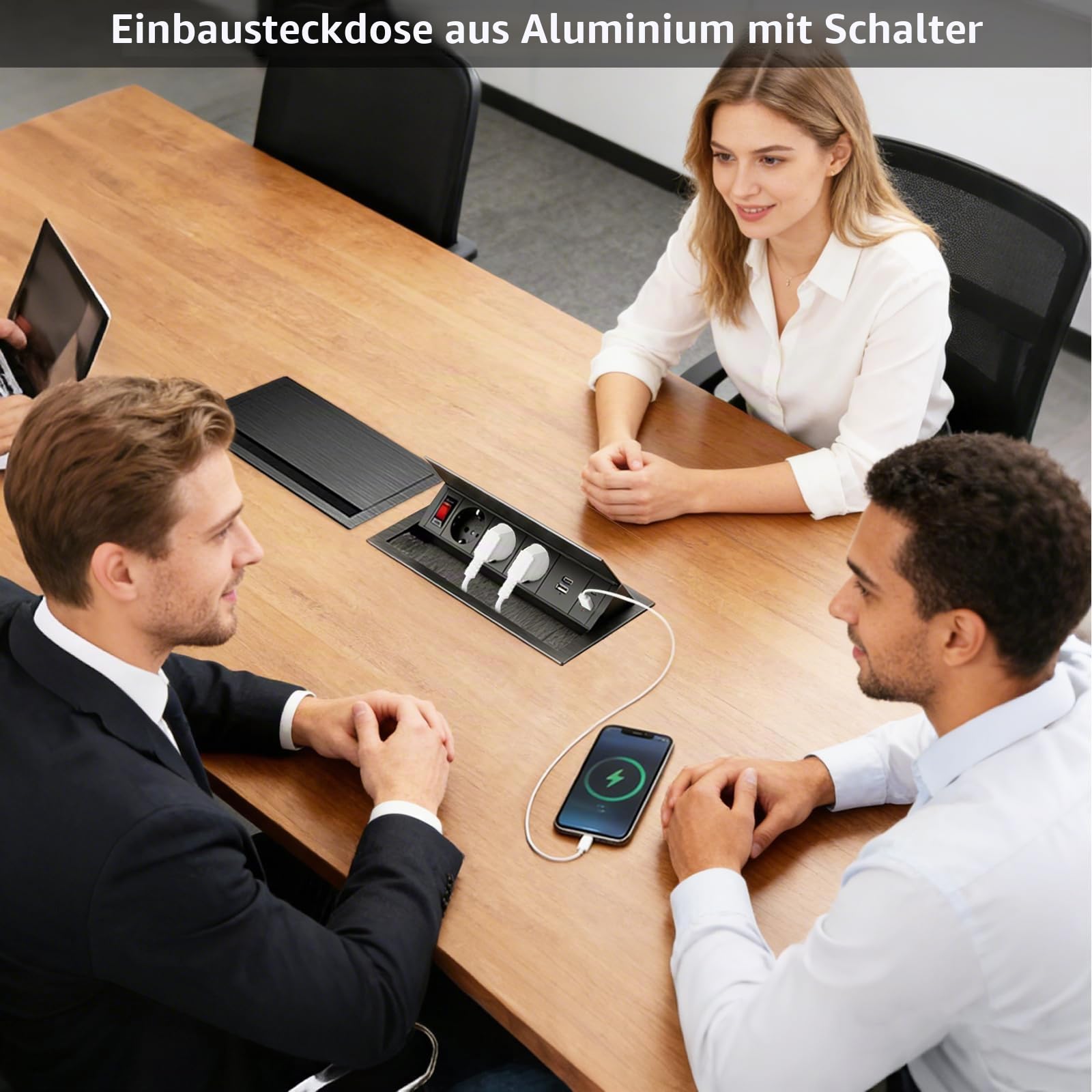 3 Fach Versenkbare Steckdosenleiste mit 2 Type-C PD 30W und 2 USB, Aluminium Einbausteckdose Versenkbar mit Schalter,Tischsteckdose Winkel Verstellbar für Küche, Arbeitsplatte,1,8M Kable