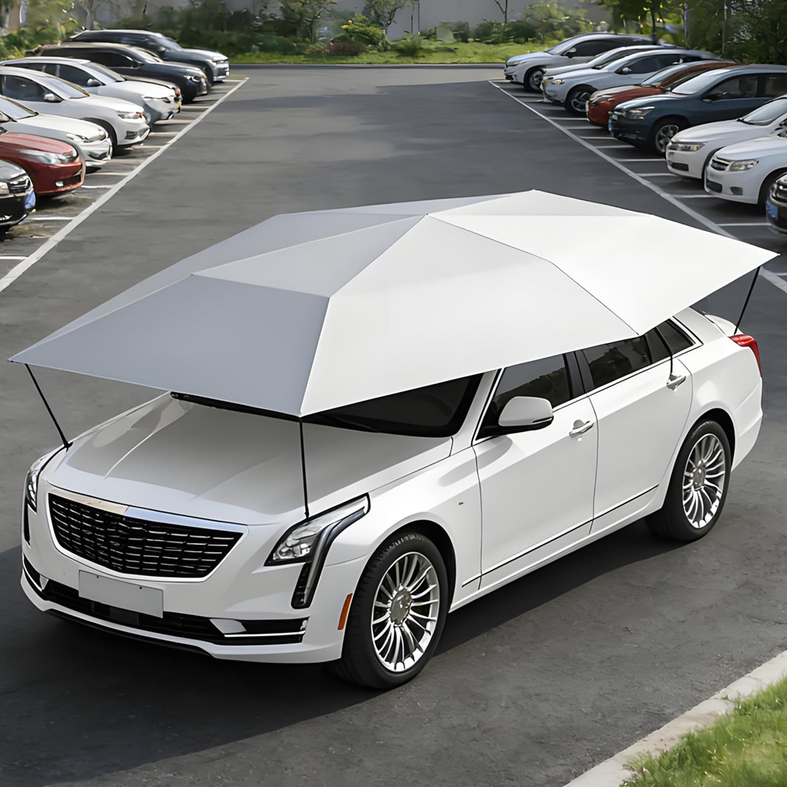 Tenda/Ombrellone per Auto Completamente Automatico - Rinfresca L'Auto in Estate E Protezione per Il Parcheggio All'Aperto, Tettoia Pieghevole E Mobile da 4,2 M, 4,8 M, 5,2 M Gray-4.8m/15.8ft