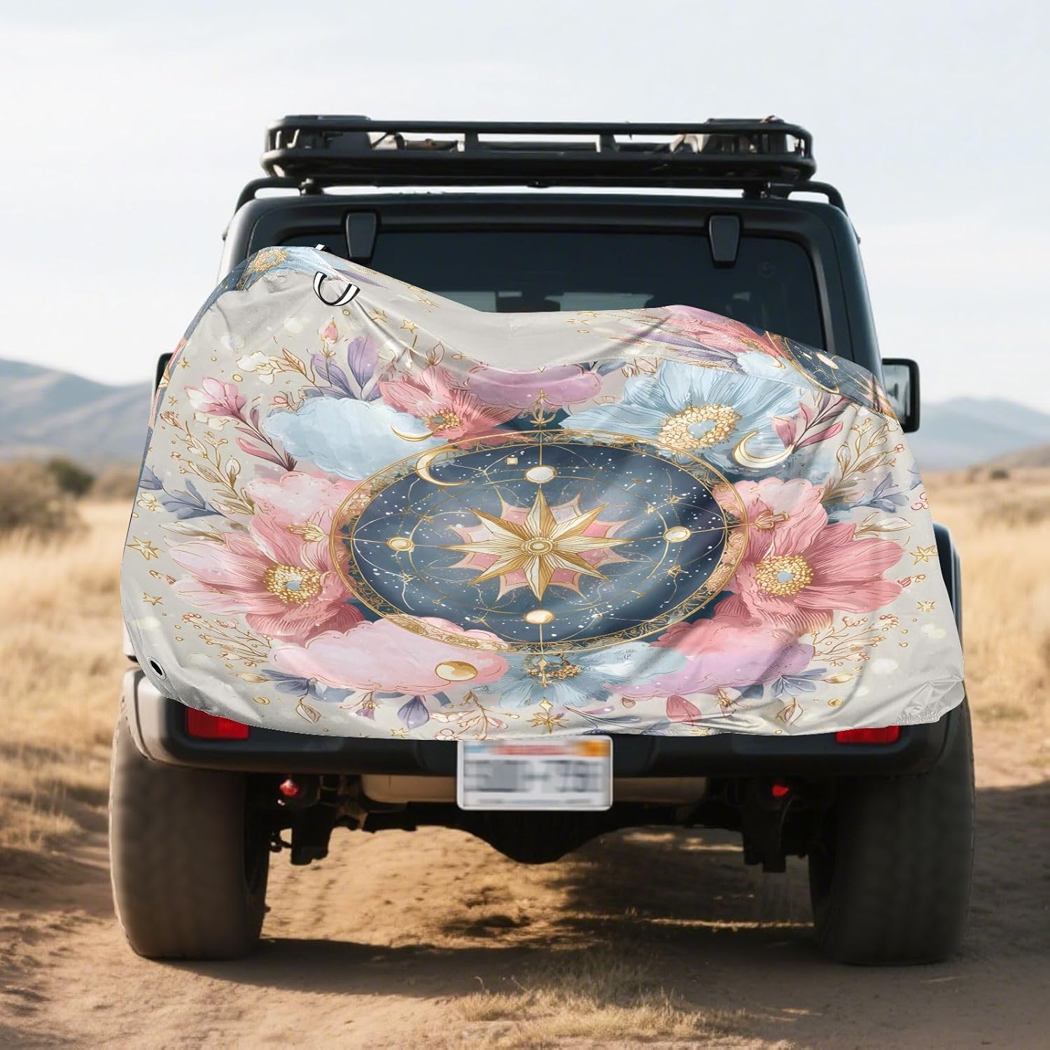 ALAZA Compass Moon Star Flowers Bike Cover Waterproof Outdoor Ebike Bicycle Covers Tarp Protection for 1/2 Bikes, Sun UV Dust Wind Proof