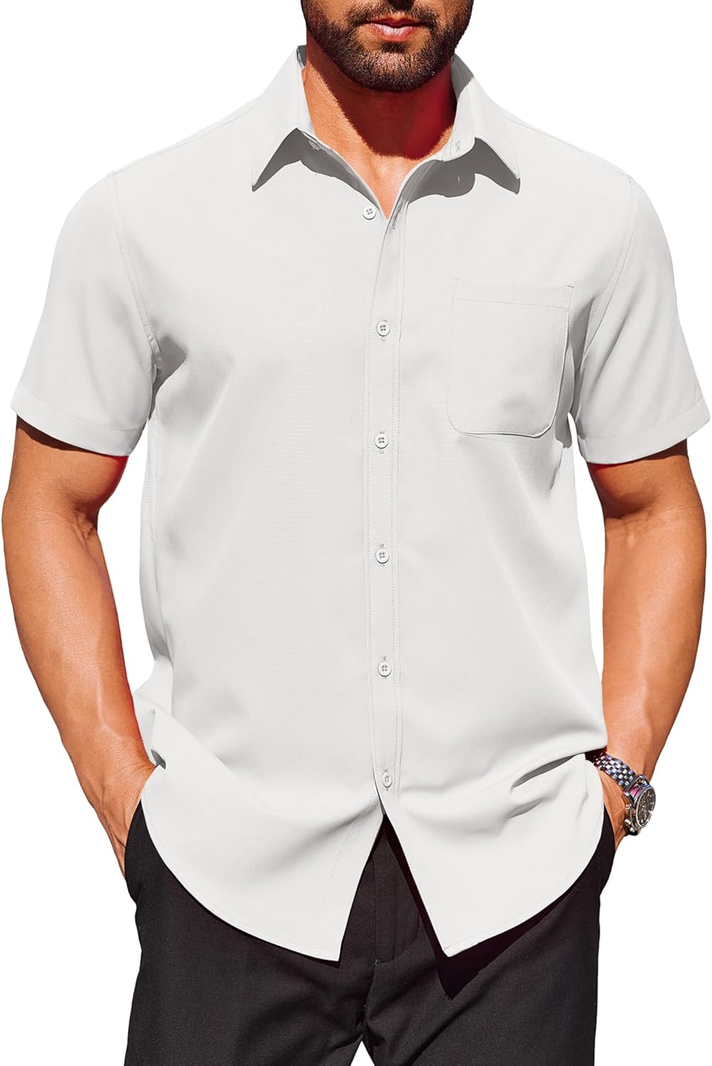 COOFANDY Mens Short Sleeve Dress Shirts Wrinkle Free Button Down Shirts Stain Shield Shirts with Pocket