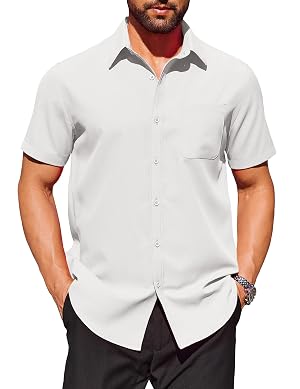 COOFANDY Mens Short Sleeve Dress Shirts Wrinkle Free Button Down Shirts Stain Shield Shirts with Pocket