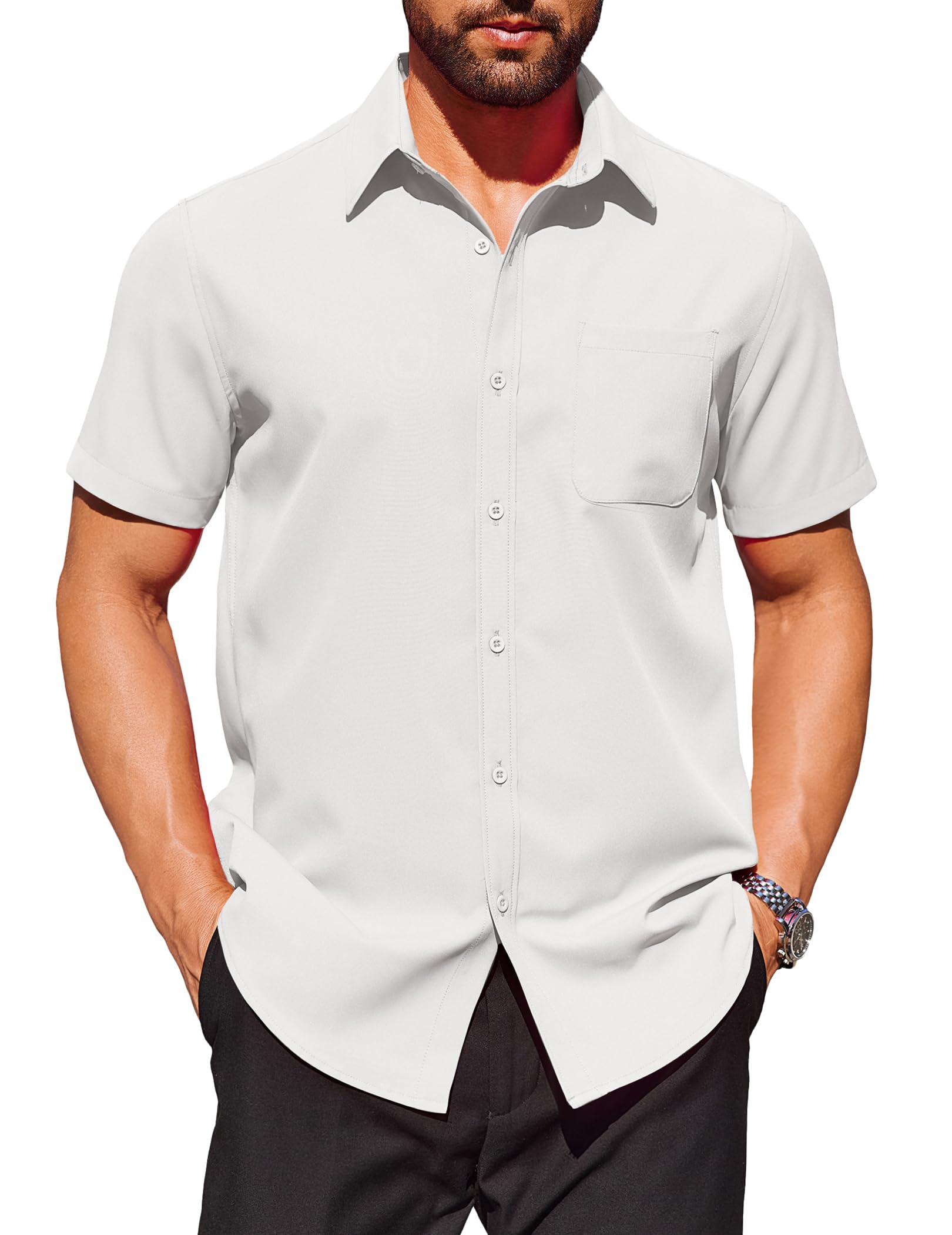 COOFANDY Mens Short Sleeve Dress Shirts Wrinkle Free Button Down Shirts Stain Shield Shirts with Pocket