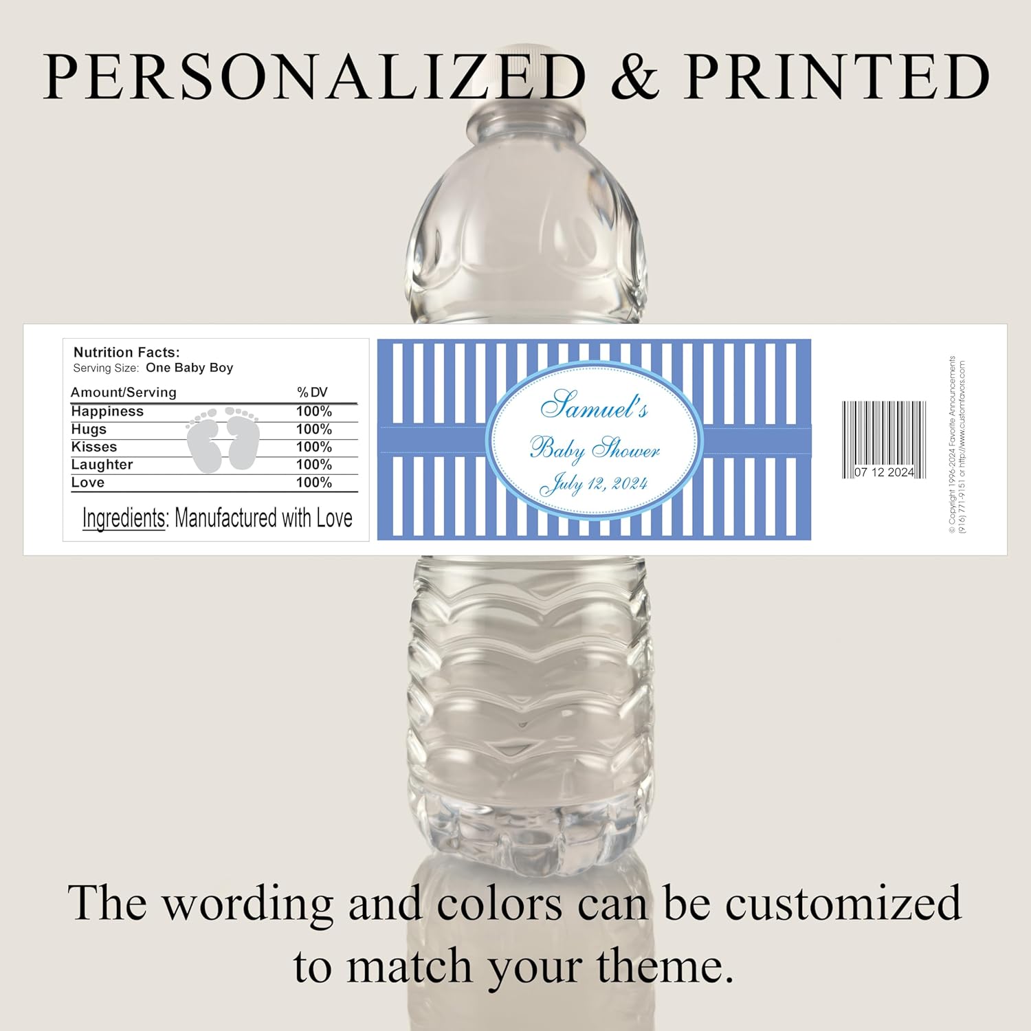 Pink Stripes Baby Shower Water Bottle Labels, Waterproof (Set of 24)(Y693)