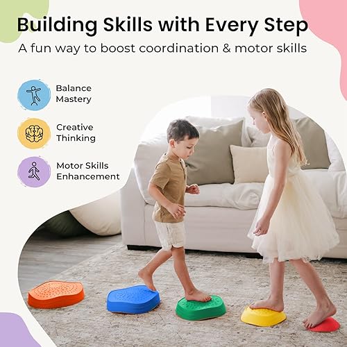 Miniatura 5 de Tiny Land Piedras de paso para niños, 5 piedras antideslizantes para niños pequeños, piedras sensoriales para promover el equilibrio y las