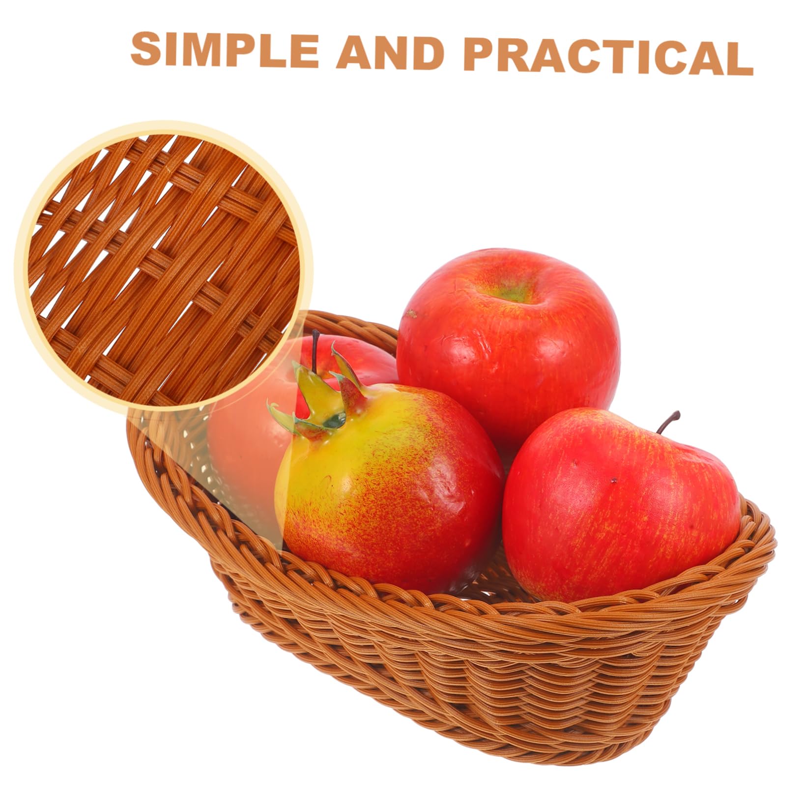 ABOOFAN 2Pcs Wicker Fruit Basket Woven Bread Basket Fengshui Ingots Shaped Snack Bowl Stackable Fast Food Basket Plastic Vegetable Serving Basket for Candy Cake Burgers Sandwiches Fries 26cm