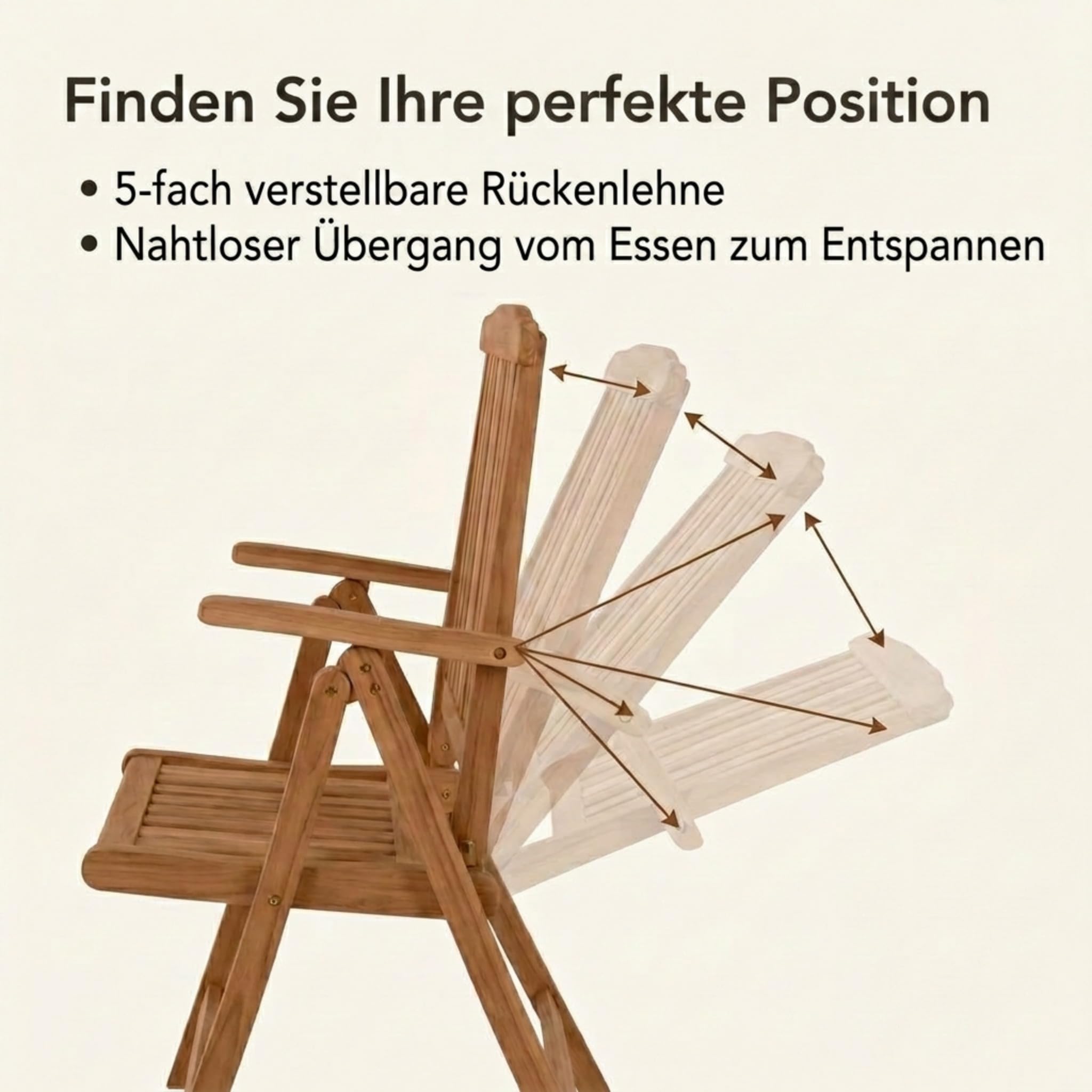 SAM Premium Hochlehner Aruba 6er Set, 6 Gartenstühle Teakholz massiv lackiert, 5-Fach Verstellbarer Klappstuhl mit Armlehnen bis 150 kg, wetterfest für Garten Terrasse Balkon Outdoor, Unikat