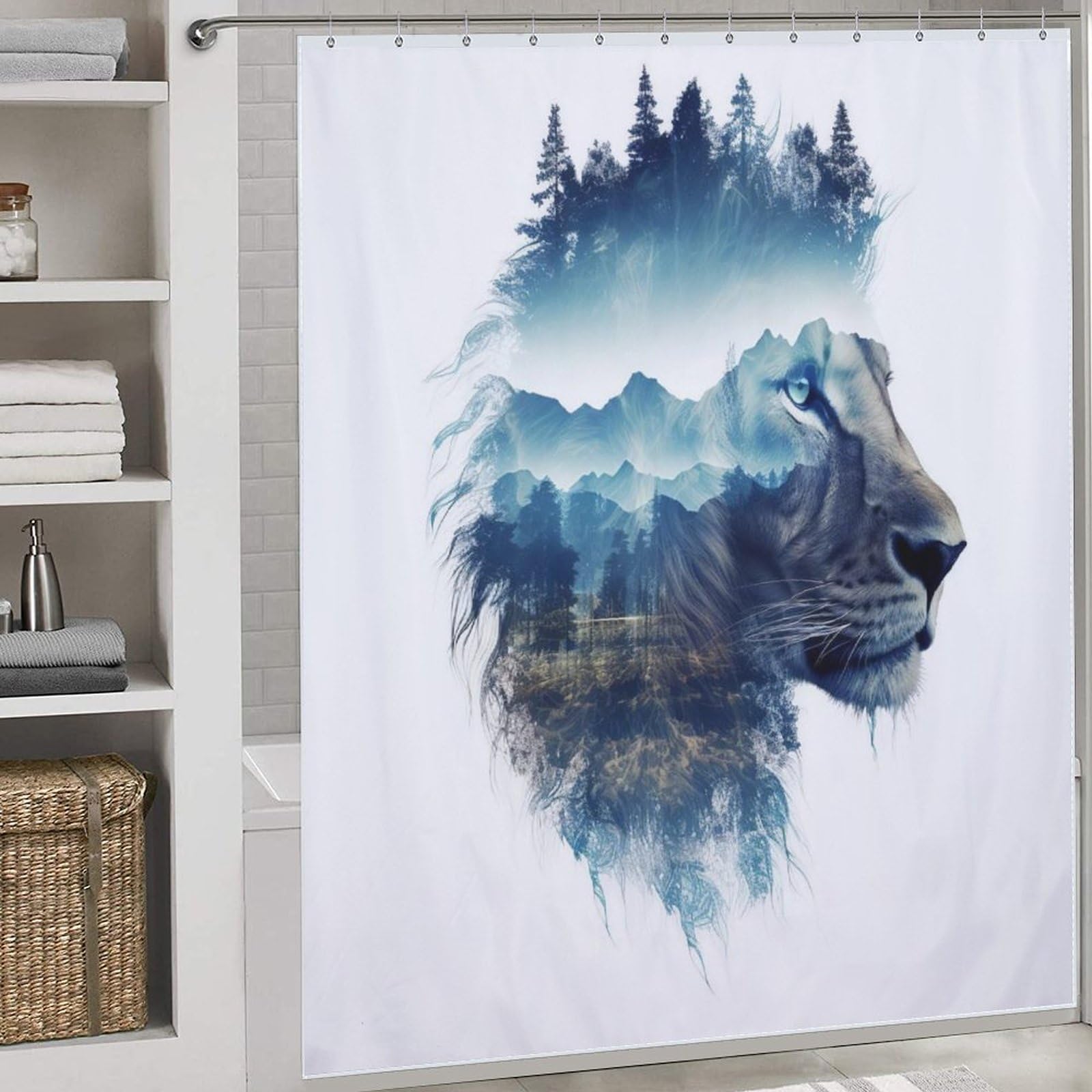 Rideau de douche lion en polyester lavable de qualité supérieure pour baignoire
