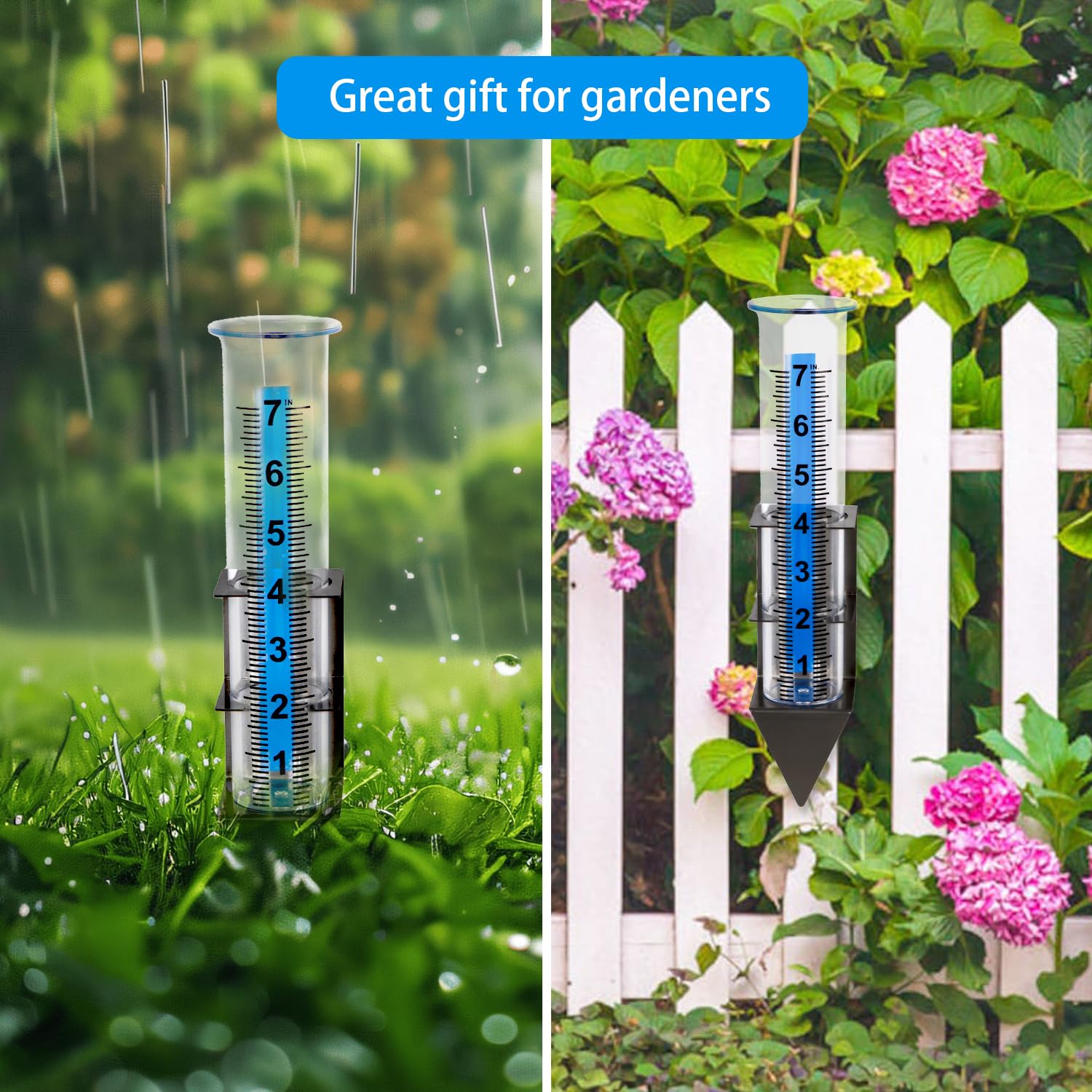 Medidor de lluvia para exteriores, capacidad de 7 pulgadas, mejor calificado con soporte de acero inoxidable, medidor de lluvia de plástico a prueba de congelación, medidor de lluvia grande para