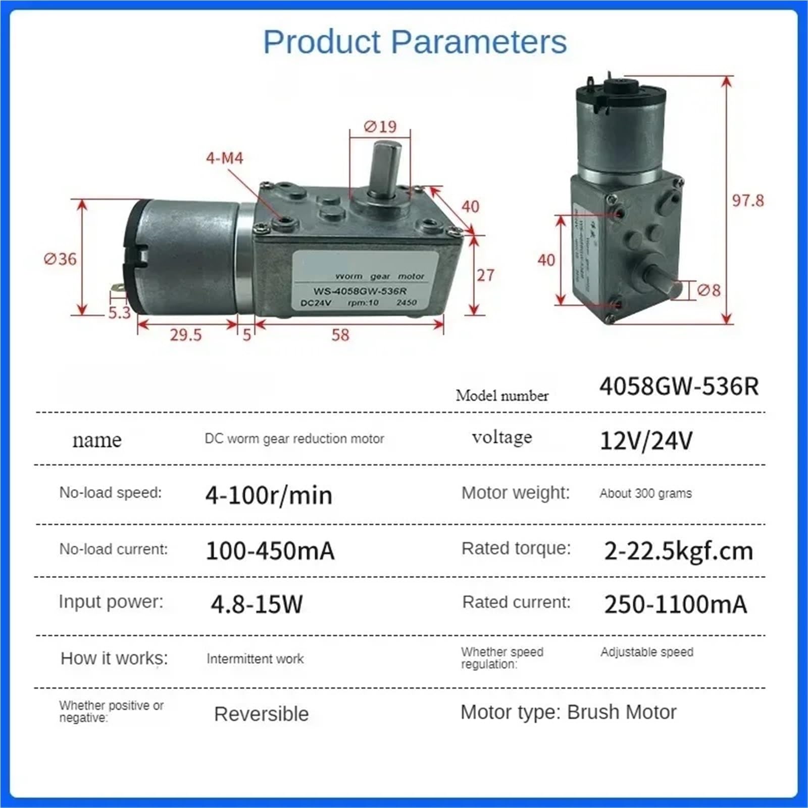 1 szt. 536R silnik prądu stałego 12 V 24 V silnik turboworm pod kątem prostym o wysokim momencie obrotowym 4058 GW silnik sterujący prędkością (10 obr./min, 12 V)