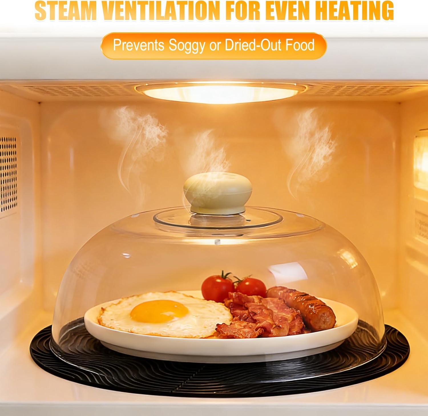 WENWELL Glass Microwave Splatter Cover with Silicone Mat, 10Inch Plate Splatter Food Lid with Integrated Grip Handle and Vent Hole, BPA Free, Dishwasher Safe