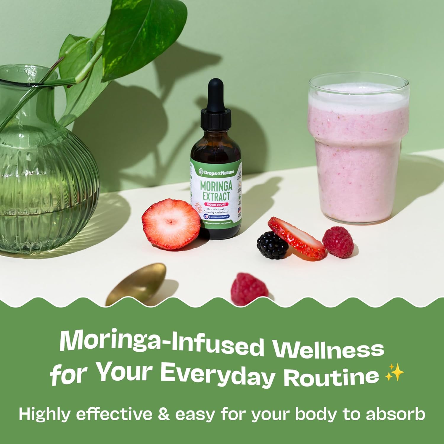 Moringa Liquid Drops Supplement – Vegan, Gluten Free – Greens Superfood Powder & Moringa Capsules Alternative – Mix with Tea Drinks – Packed with Antioxidants for Natural Vitality (Mixed Berry, 60 mL) - Image 6