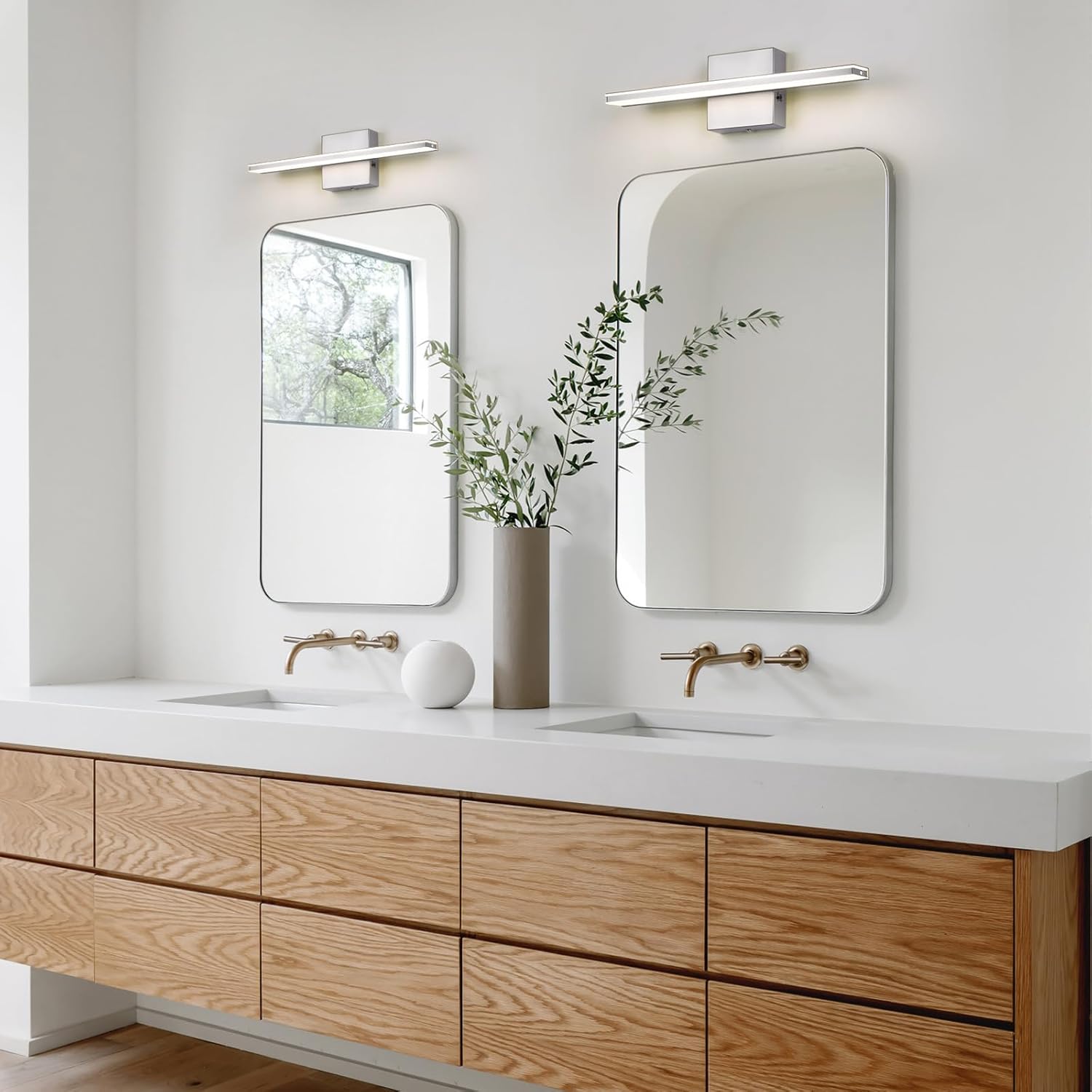 LED Brushed Nickel Vanity Lights for Bathroom Light Fixtures 5CCT Dimmable Vanity Light Bar Bathroom Lighting 15.7' Inch 12W