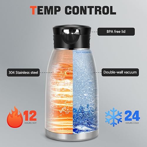 Miniatura 2 de Jarra térmica de café de 70 onzas, termo de café aislado al vacío de acero inoxidable para mantener el calor, dispensador de bebidas de 2.1 litros