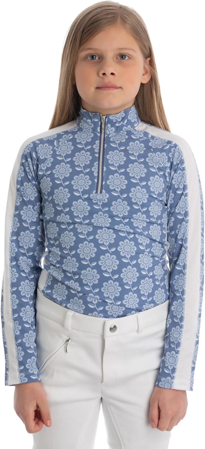 Equinavia Alma Girls Equestrian Long Sleeve Sun Shirt | Kids Riding Shirt with UPF 50 UV Protection and Breathable Mesh